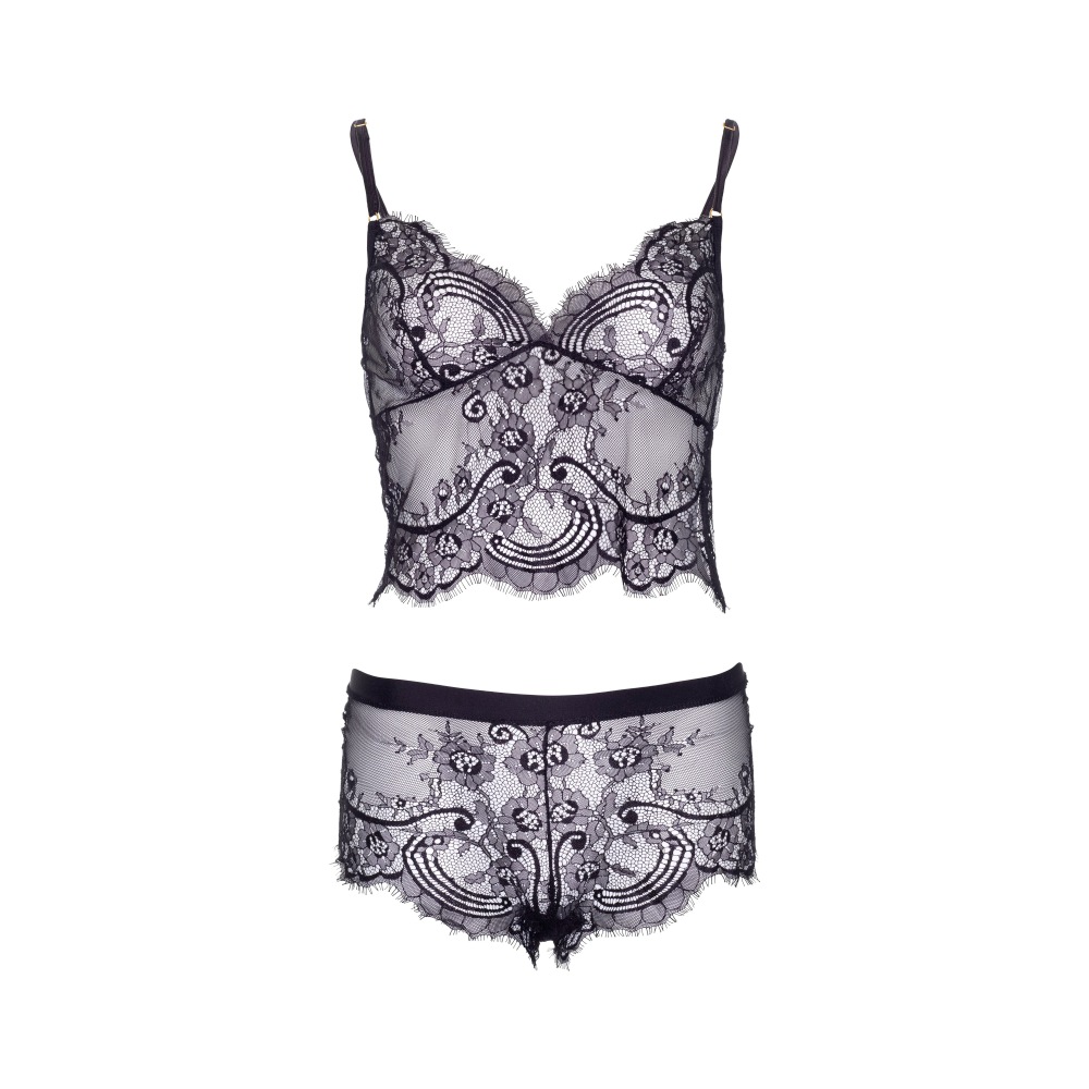 Leg Avenue - Eyelash Lace Cami top and boy shorts set - Black